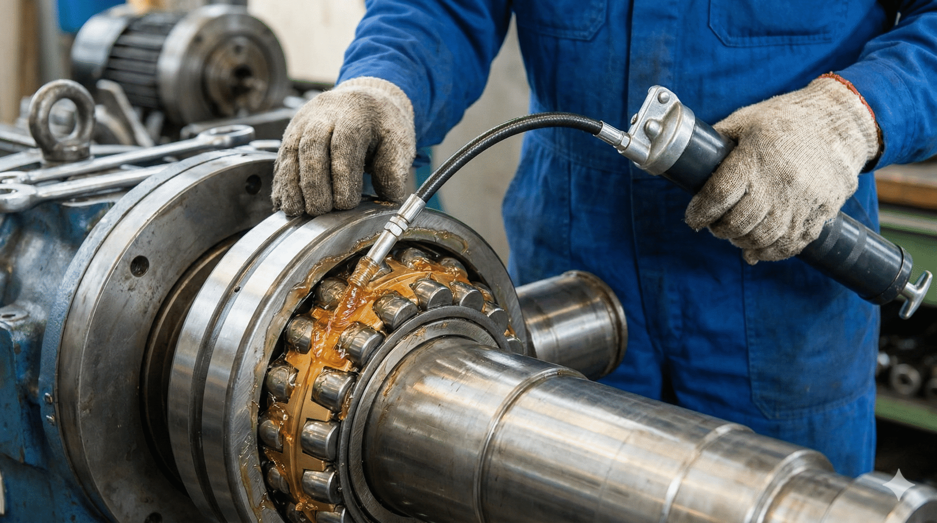 Graissage d’un roulement industriel – Lube Tech Solutions application de graisse industrielle sur un roulement mécanique avec pistolet graisseur