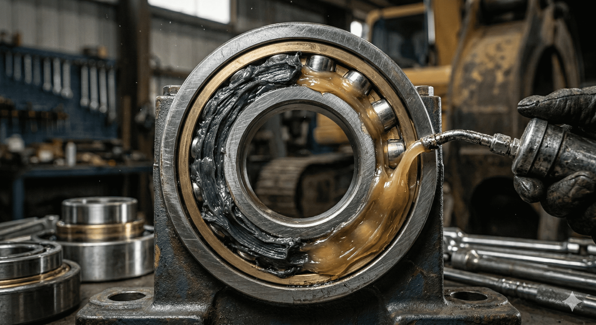 Graissage d’un roulement industriel graisse NLGI appliquée dans un roulement industriel lors du graissage